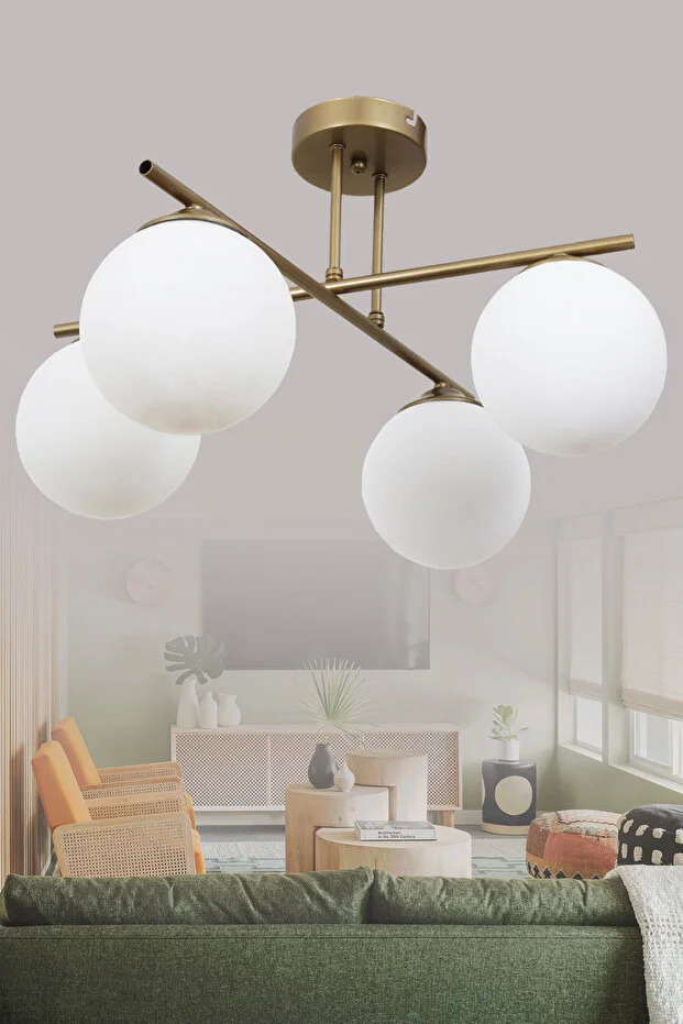 Jade Elegance 4’lü Avize – Eskitme & Beyaz Cam